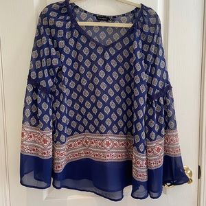 blu pepper boho blue bell-sleeve blouse